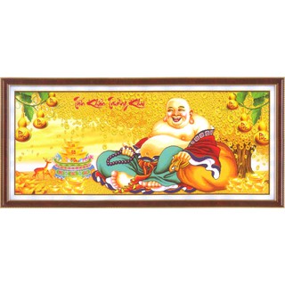 Tranh thêu chữ thập Tiếu khẩu thường khai - Phật di lạc dưới cây tiền < DLH-223081 > chưa thêu