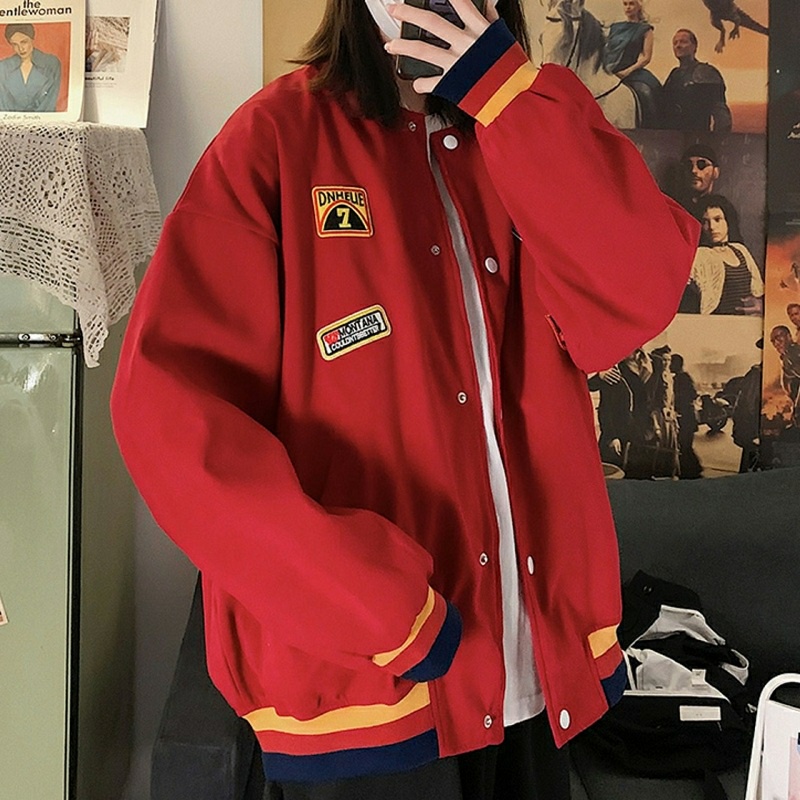 Áo khoác nam nữ Bomber kiểu dáng bóng chày cúc bấm logo siêu đẹp