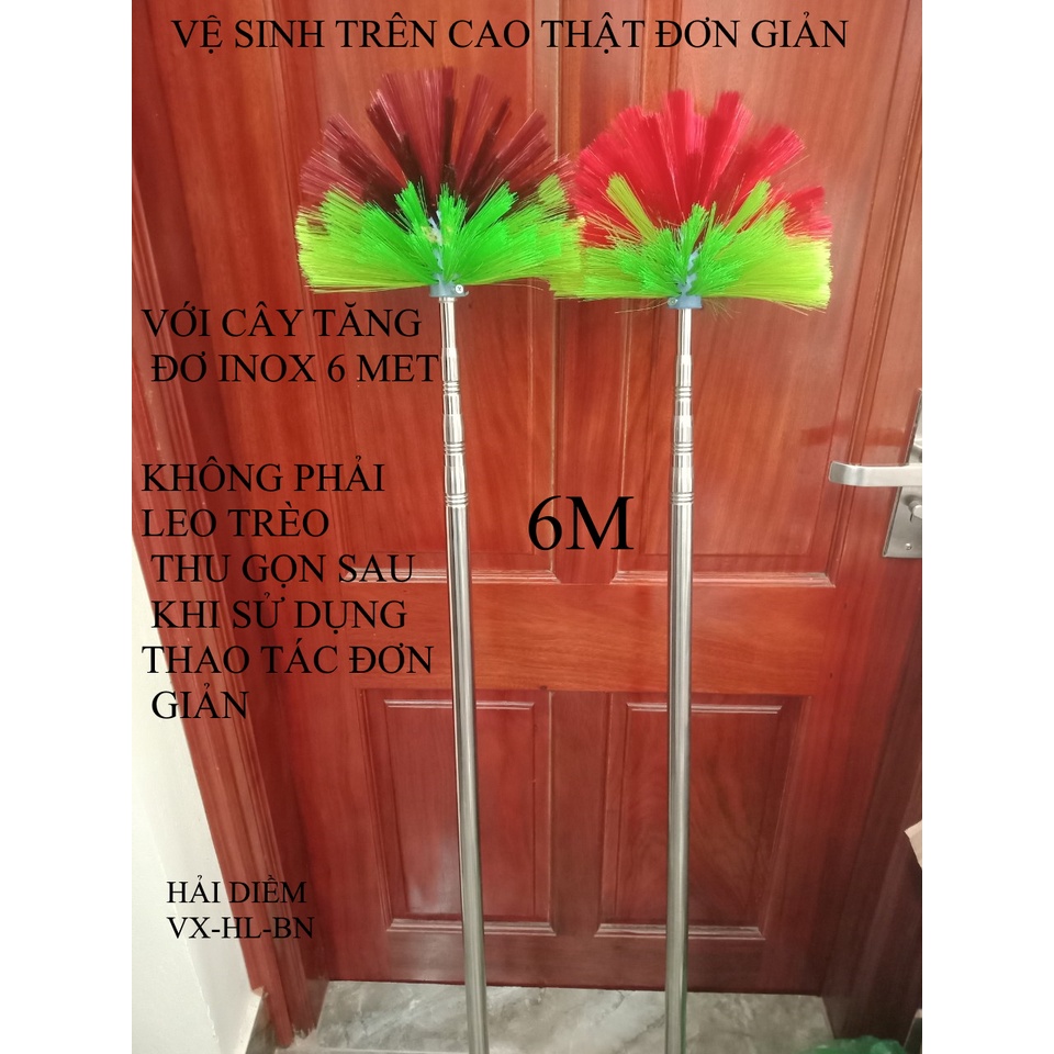 Chổi quét mạng nhện cây sào rút inox đa năng vệ sinh trần nhà đồ lau bụi trên cao, làm cán vợt cá sào treo chim