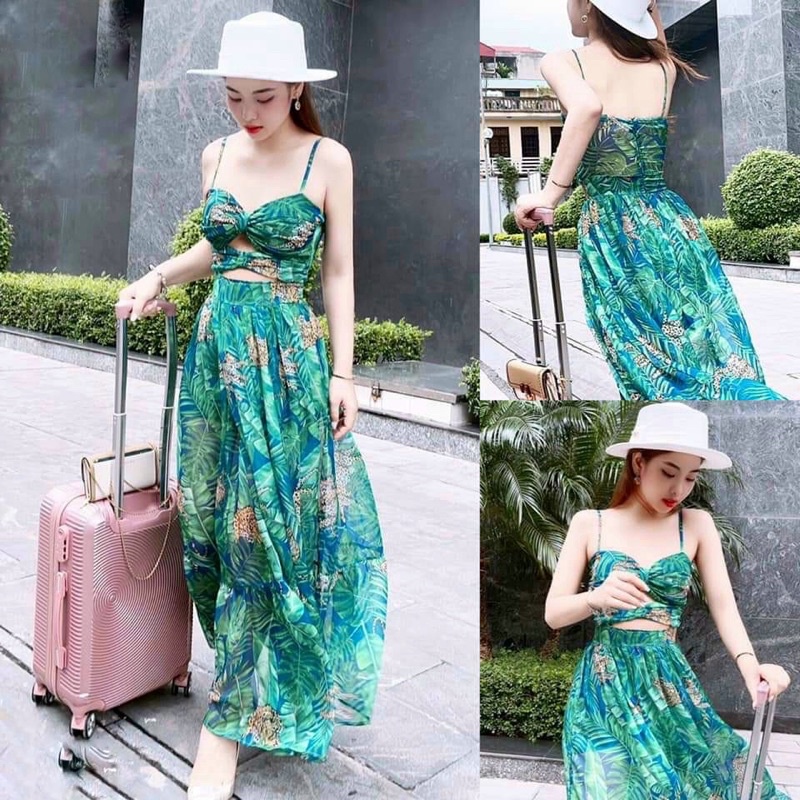 Váy Maxi 2 Dây, Đầm Maxi Đi Biển V305, Họa Tiêt Hoa Chất Voan, Hack Dáng, Khoe Chân Dài Miên Man