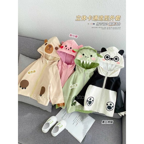 Áo Khoác Kaki Gió 2 Lớp Hình Động Vật Cho Bé Trai Bé Gái