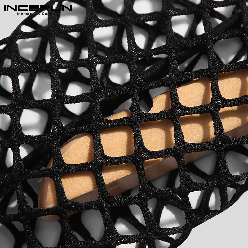 Set áo lưới xuyên thấu dài tay và áo sát nách INCERUN thời trang dành cho nam