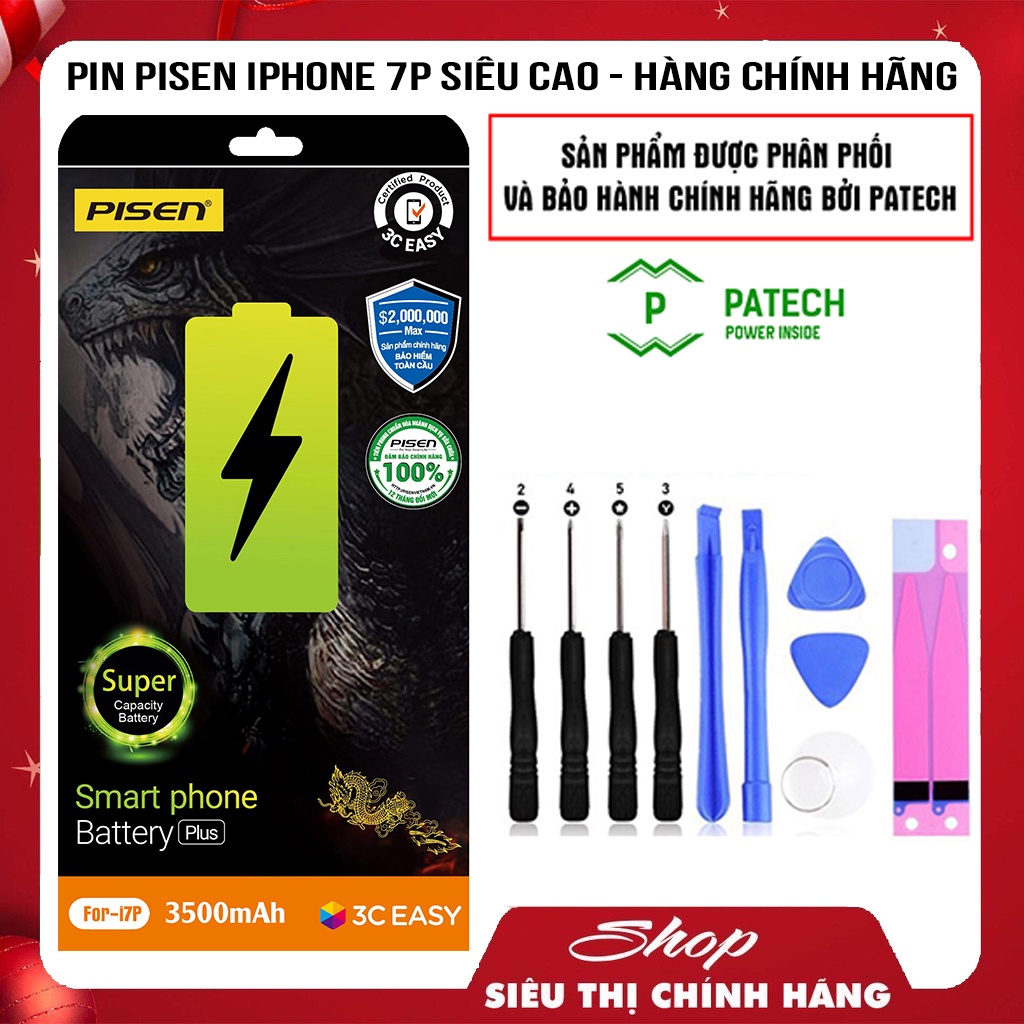 PIN PISEN IPHONE 7 PLUS SIÊU CAO - CHÍNH HÃNG PATECH PHÂN PHỐI