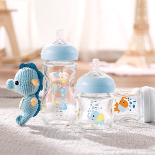 (Tặng bộ cọ bình ) Made in FRANCE - Bình sữa thuỷ tinh  philips avent hoạ tiết voi và cá ngựa 120/240ml