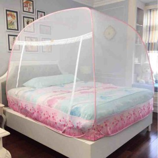 Màn Chụp Tự Bung Cao Cấp Mộc Miên Đỉnh Rộng - Trắng Viền Hồng Loại 1 cửa ( Hà Nội )