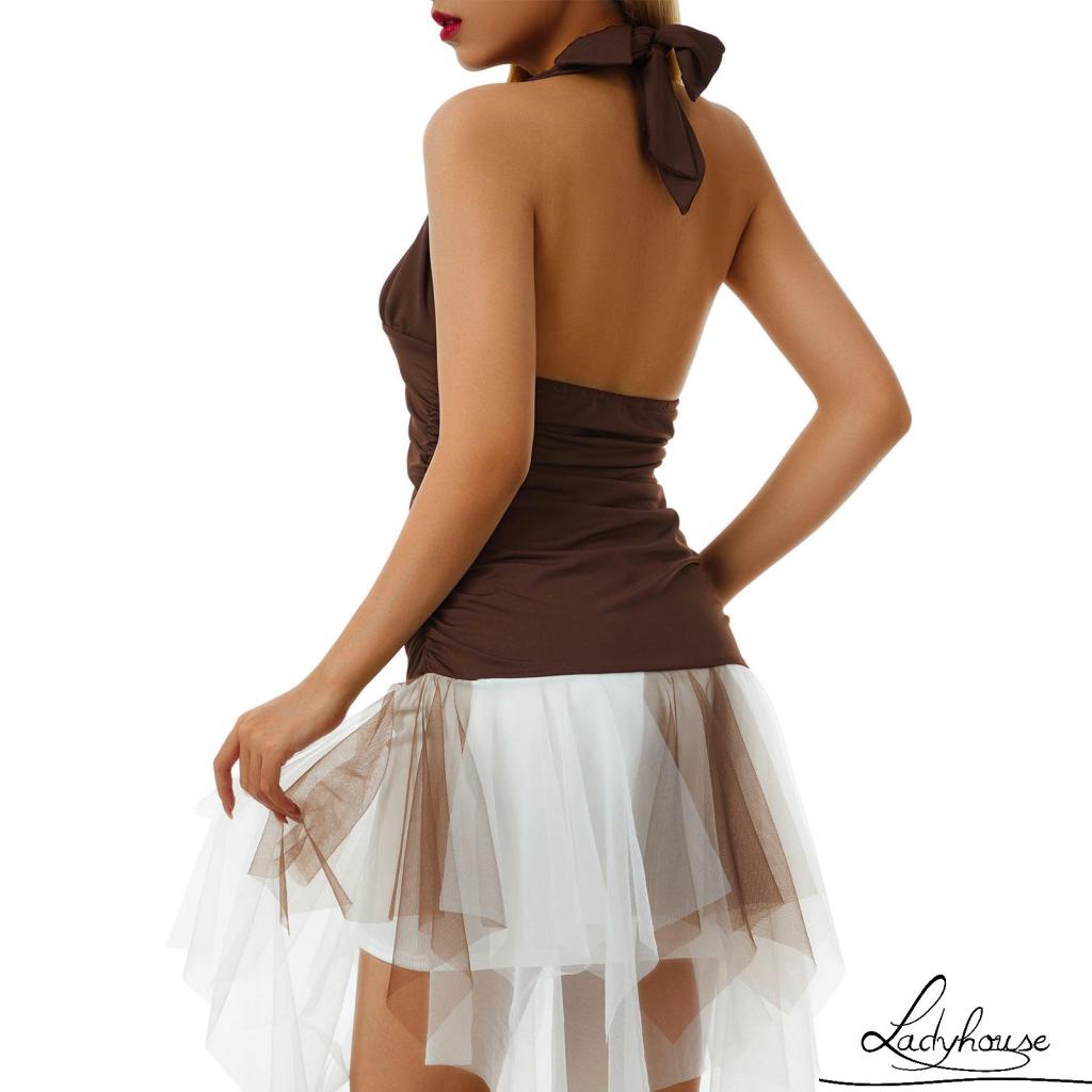 Đầm Mini Hai Dây Cổ Chữ V Khoét Sâu Hở Lưng Phối Lưới Gợi Cảm Cho Nữ