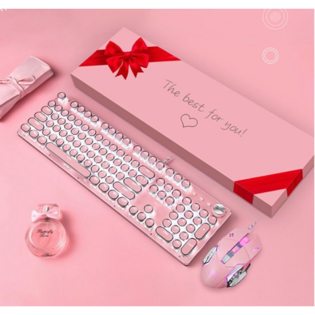Hàng sẵn Bộ bàn phím chuột cơ chuẩn 100% XM-T520 màu hồng