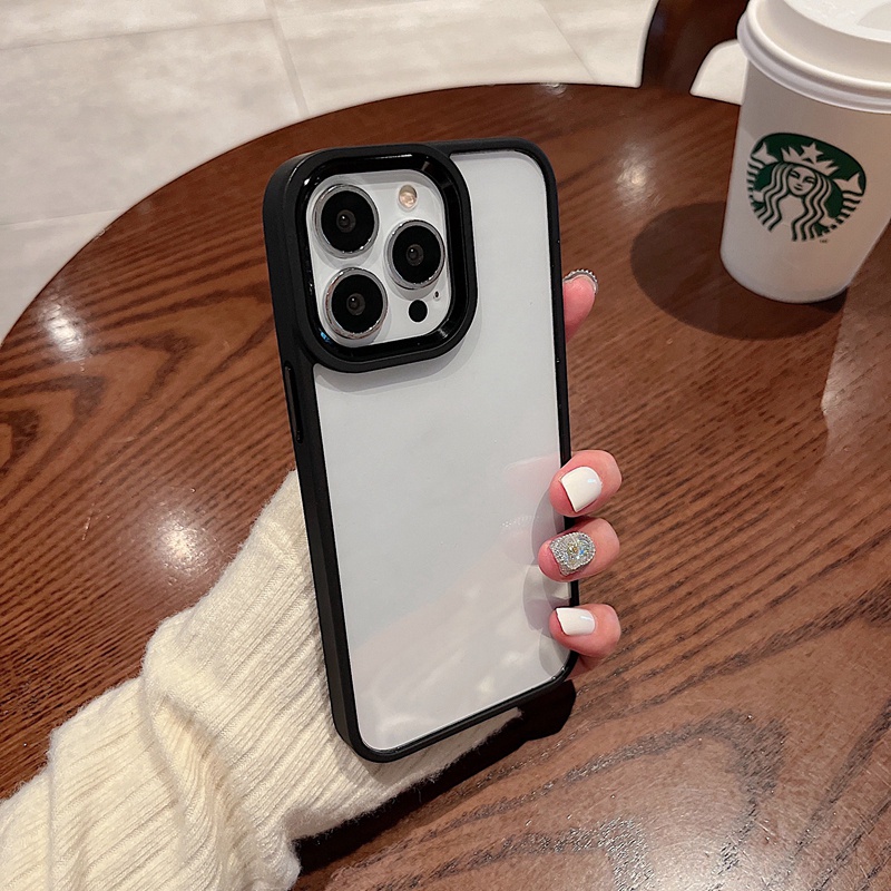 Ốp Điện Thoại Cứng Trong Suốt Viền Kim Loại Chống Sốc Cho iPhone 14 13 Pro Max 14 Plus
