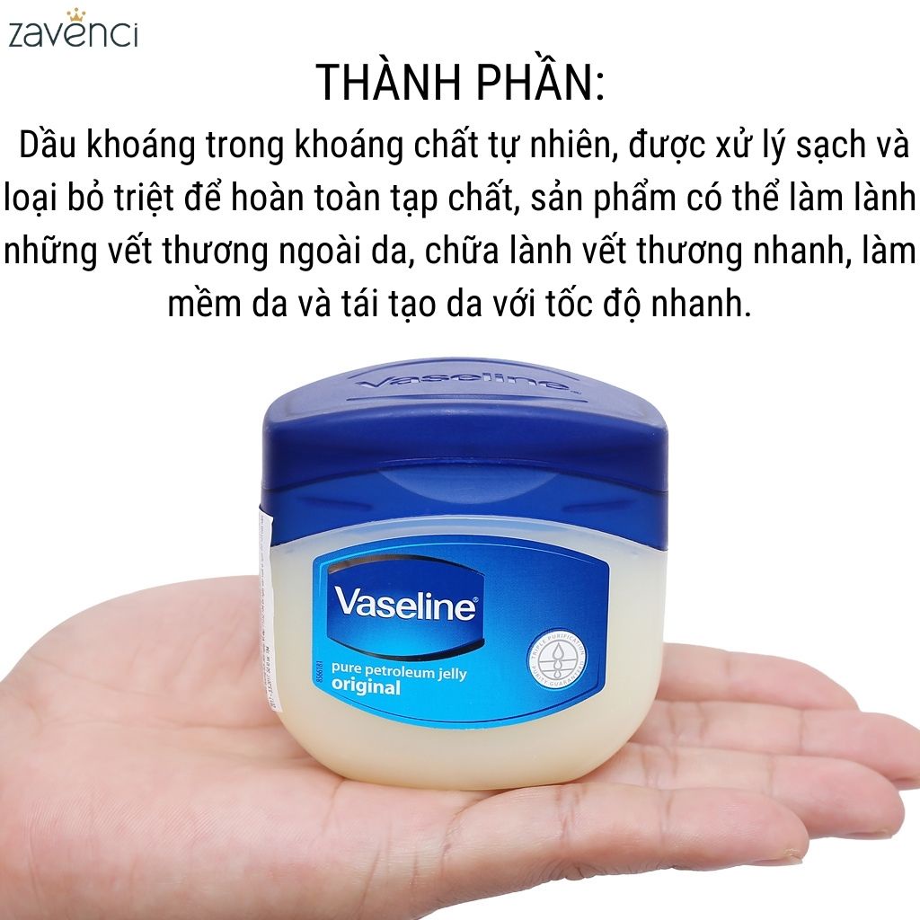 Sáp dưỡng ẩm Vaseline Pure Petroleum Jelly Original phục hồi da khô 50g - ZAVENCI Official