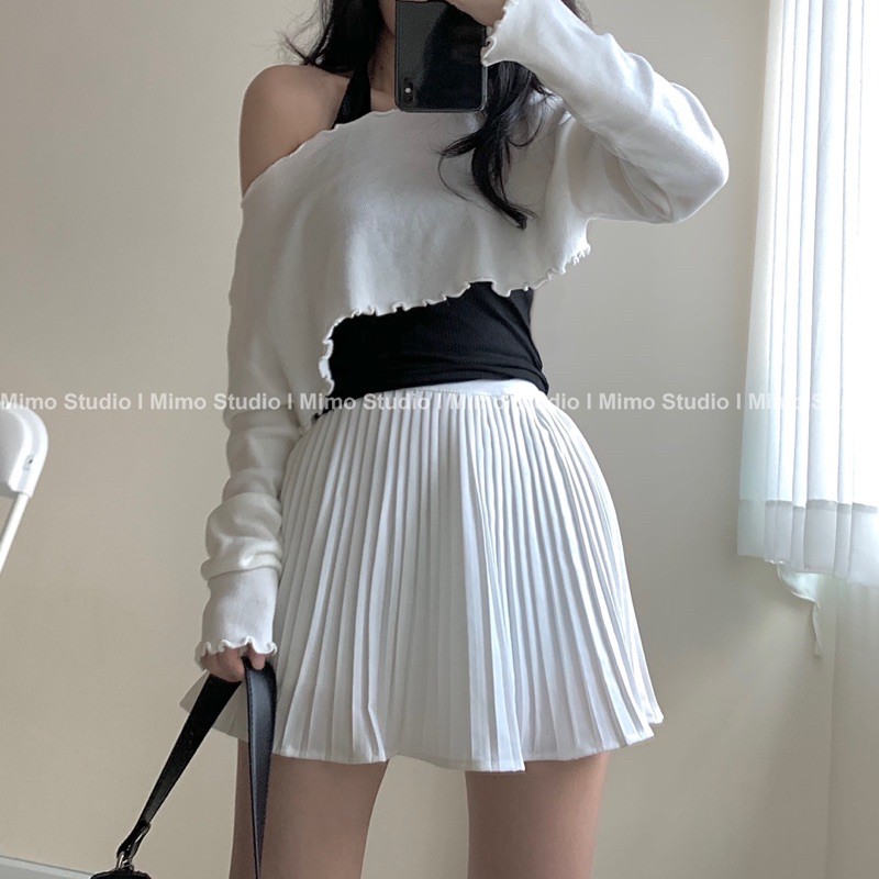 Croptop trễ vai - Chân váy dập ly | BigBuy360 - bigbuy360.vn