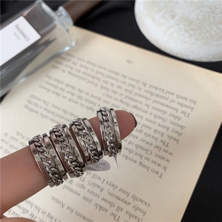 Nhẫn bảy lớp kiểu xích có thể xoay vòng thời trang