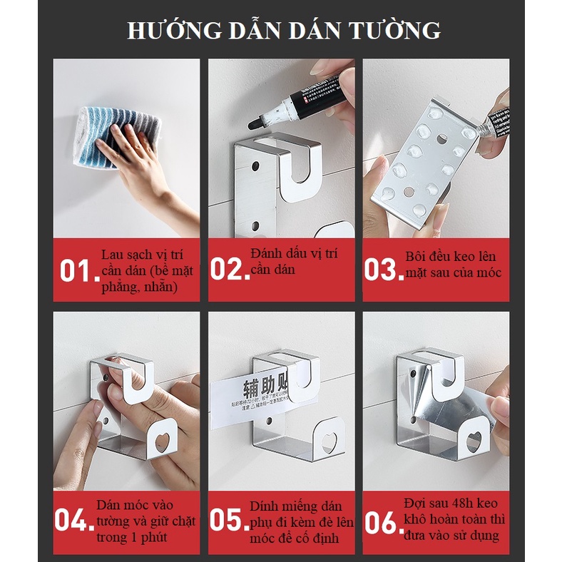 Móc treo thau chậu dán tường Inox 304 Cao cấp Latimax MTC3 - Tặng kèm keo dán chuyên dụng