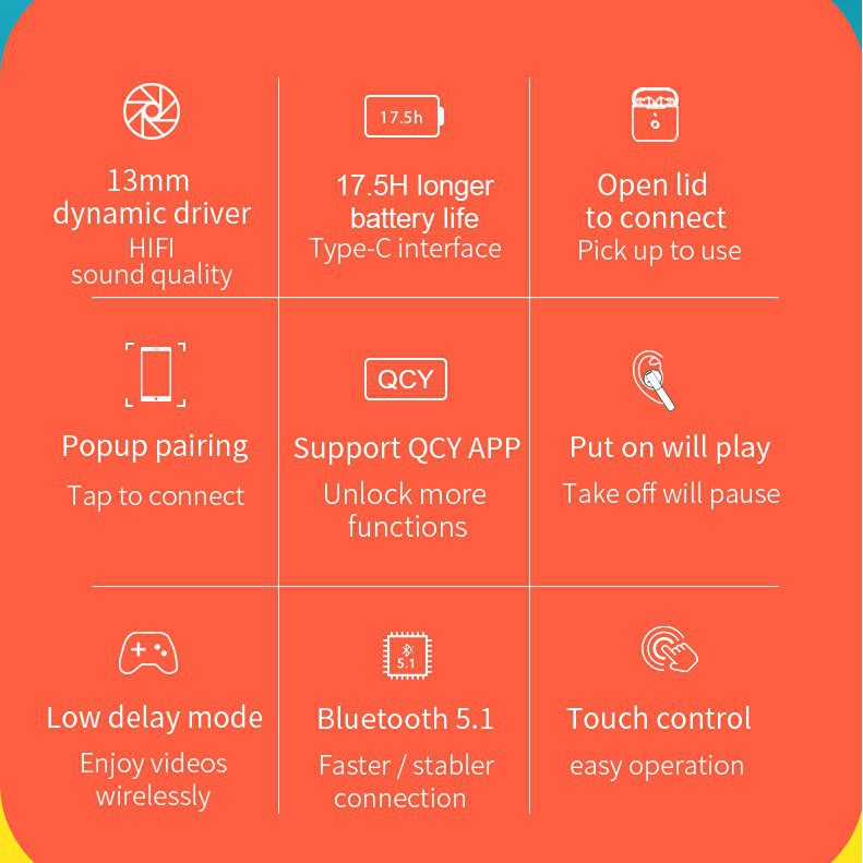 Tai Nghe Nhét Tai Không Dây Bluetooth 5.0 Chống Ồn Qcy T8 Tws Có Mic Cho Android / Iphone
