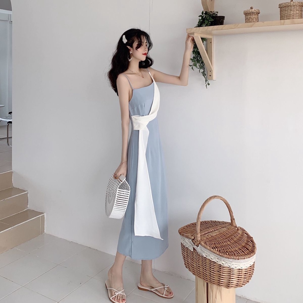 Đầm Lửng Hai Dây Ôm Eo Thời Trang Mùa Hè Dành Cho Nữ