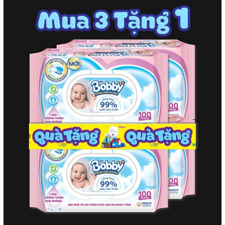 🏰HCM🏰 Combo 4 gói khăn giấy ướt Bobby không mùi 100 tờ / 80 tờ / có mùi 100 tờ