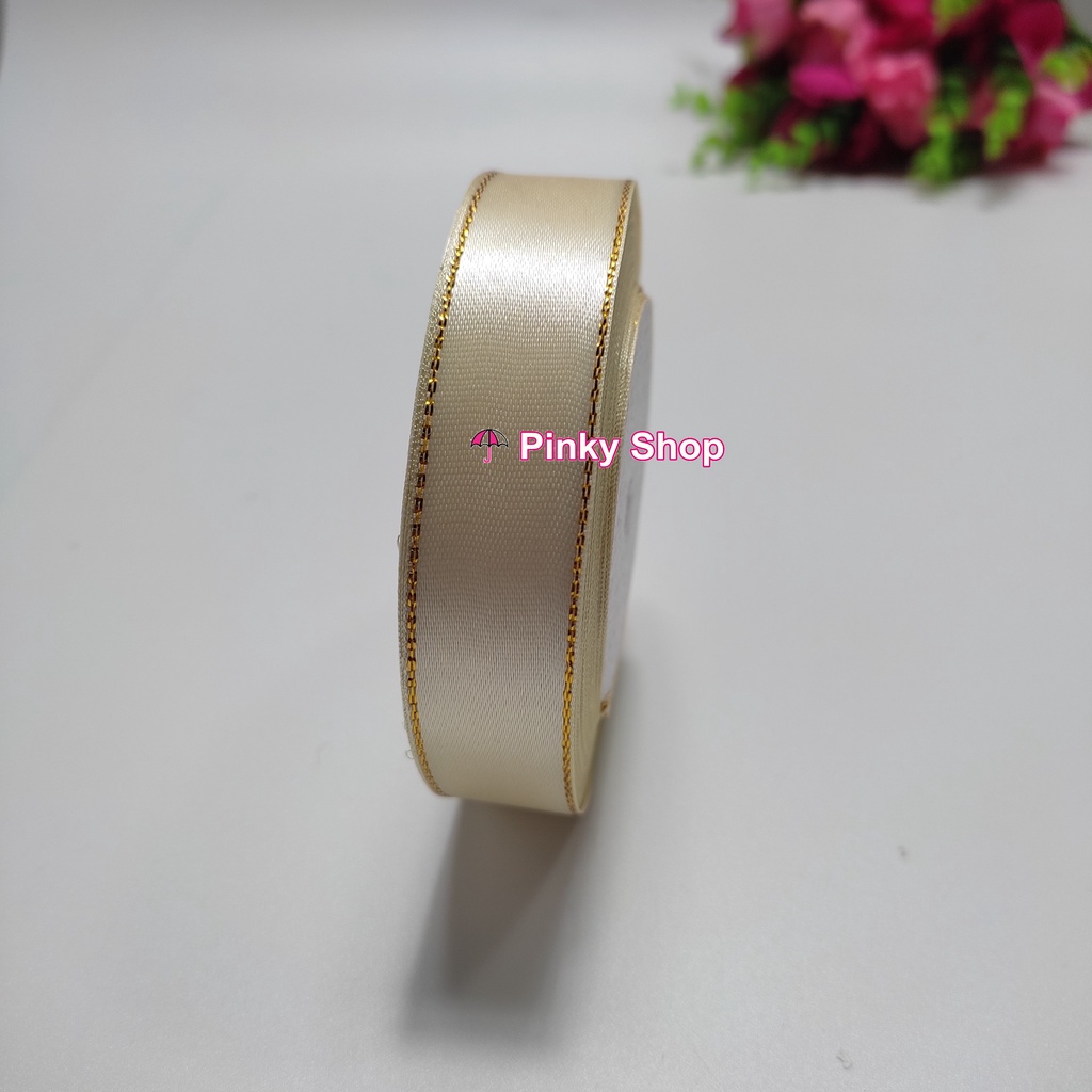 Ruy băng lụa vải satin sọc viền kim tuyến 2cm giá rẻ làm nơ, hoa vải, gói quà, làm phụ kiện handmade rất đẹp Pinky Shop