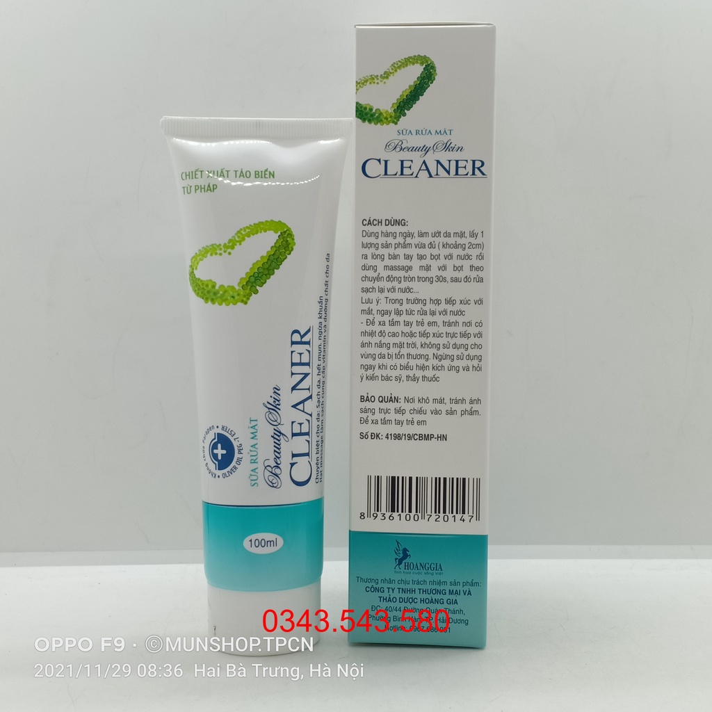 Sữa rửa mặt Beauty Skin CLEANER chiết xuất tảo biển từ Pháp tuýp 100ml