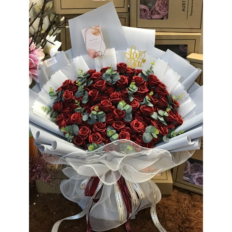 [Hoa sinh nhật - Nowship] Bó hoa sáp 100bông siêu to khổng lồ. Được chọn màu hoa. Hình ảnh Độc quyền nhà Khả An!