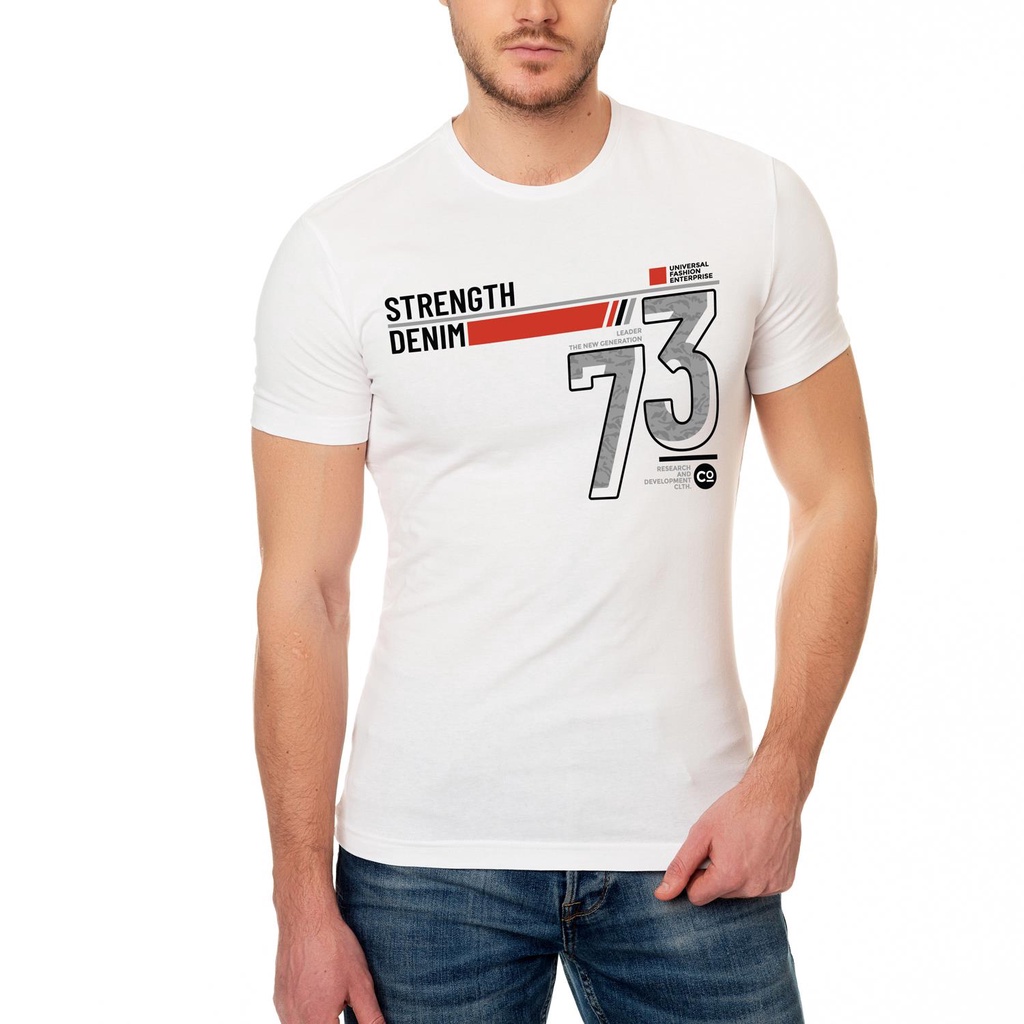 Áo thun ngắn tay HTFashion strength denim stylish typography slogan