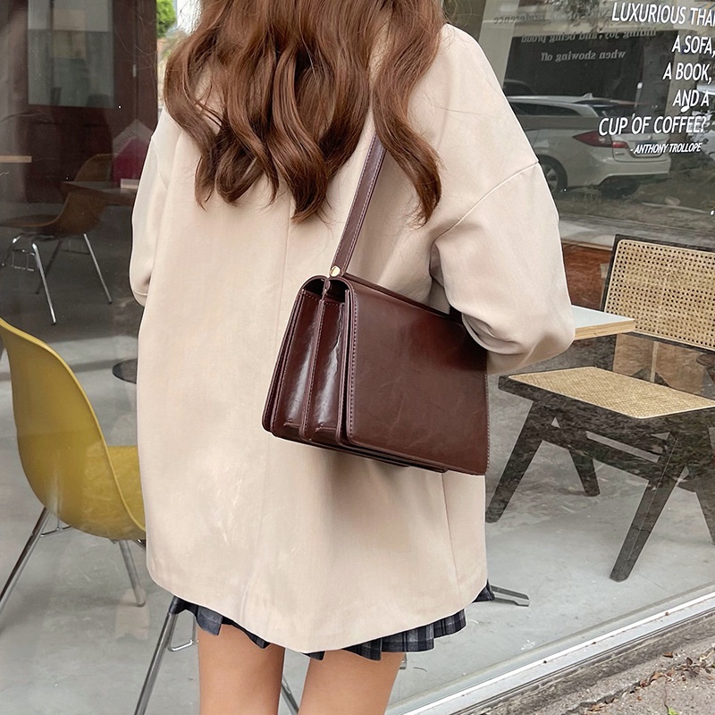 Túi xách nữ đeo vai đeo kẹp nách thiết kế 2 nắp mở 2 mặt túi - chất liệu da cao cấp form đứng cứng cáp