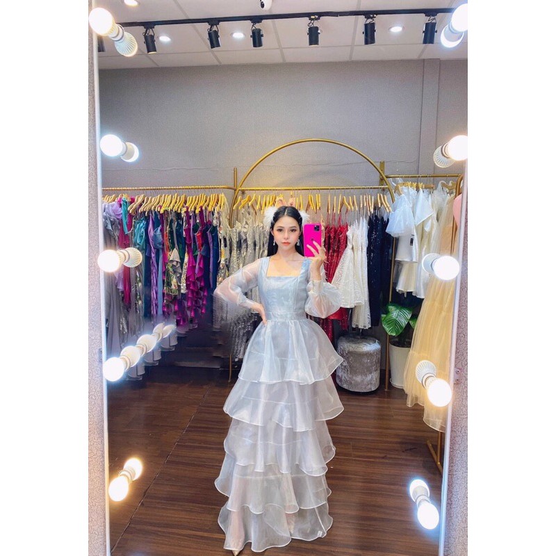 đầm maxi dạ hội tay dài tầng