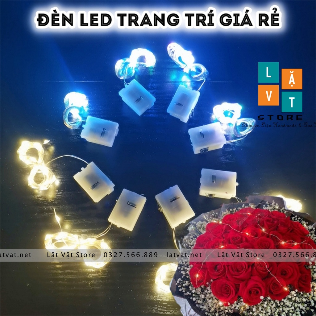 Dây đèn LED trang trí 50cm đến 3 mét - hai màu trắng và đa sắc, làm vòng hoa, đựng trang trí nhà, cửa giá rẽ.