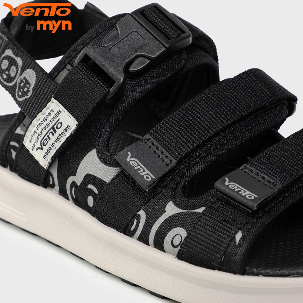 Giày Sandal Vento 3 Quai NB80 màu đen in hoạ tiết hoạt hình kết hợp đế IP