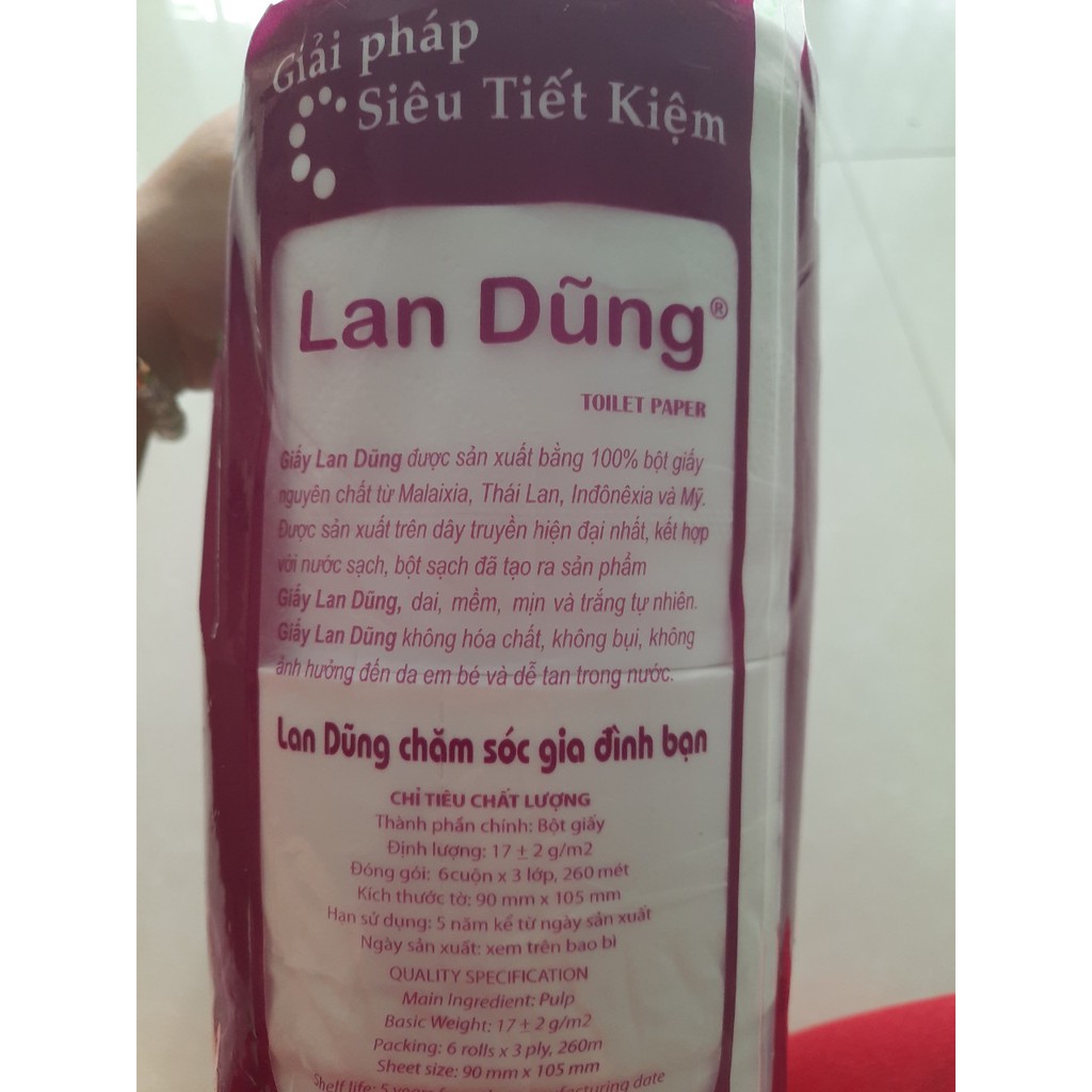 GIẤY VỆ SINH LÂN DŨNG TÍM KHÔNG LÕI 6 CUỘN ĐẸP MỊN, 3 LỚP