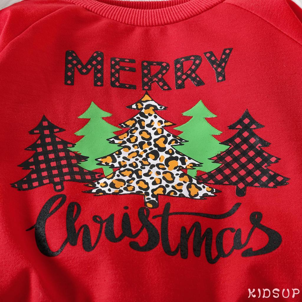 Kidsup1-bộ Áo Liền Quần Tay Dài Cổ Tròn In Hình Ông Già Noel / Cây Thông Thường Ngày Cho Bé Trai Bé Gái