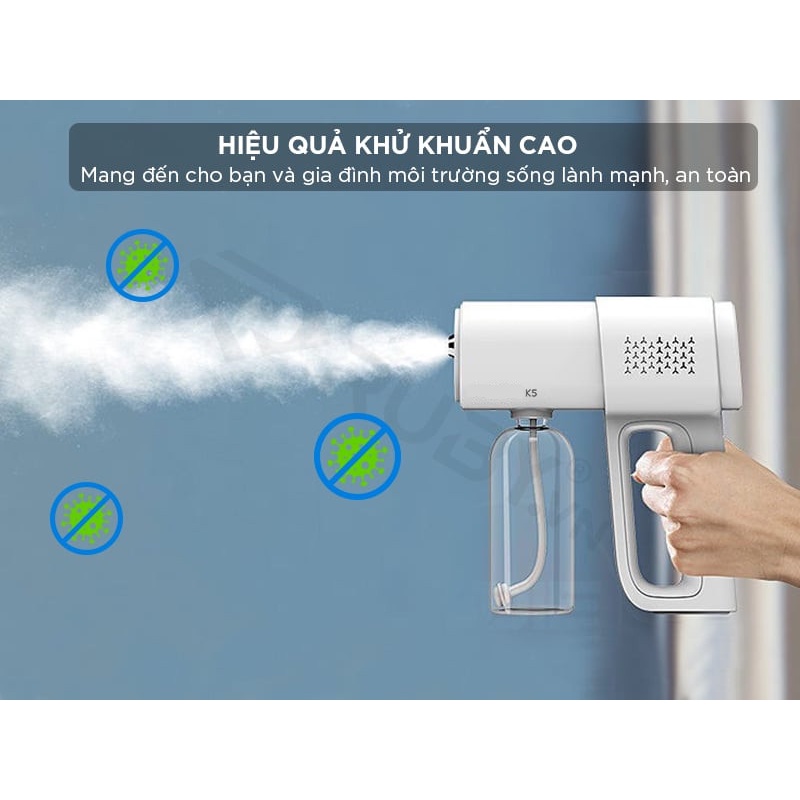 ⛑️CHÍNH HÃNG - BẢO HÀNH 12 THÁNG⛑️Súng Khử Khuẩn Phun Xịt Khử Sát Trùng Nano K5 PRO Hàng Chuẩn In Laser 8 Mắt UV Cao Cấp