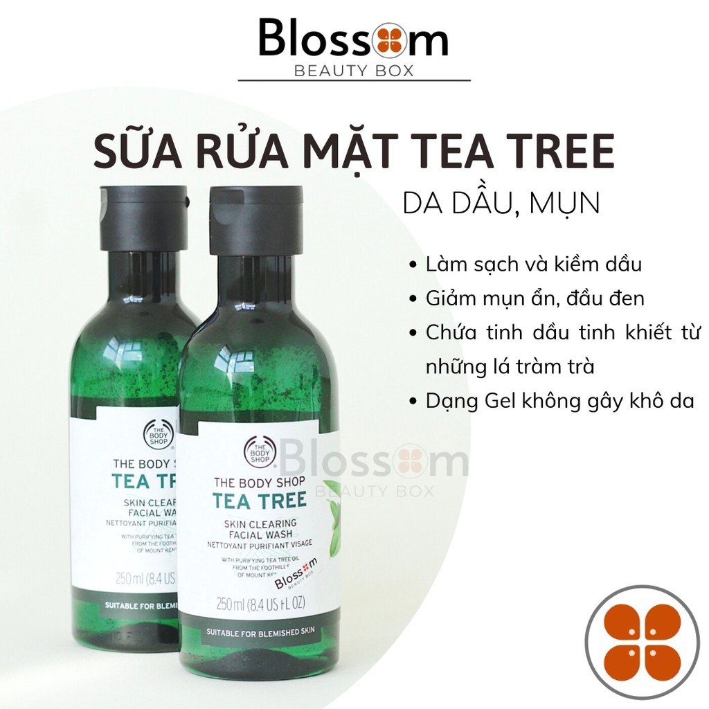 60ml/250ml Gel rửa mặt Tea tree clearing facial wash the body shop