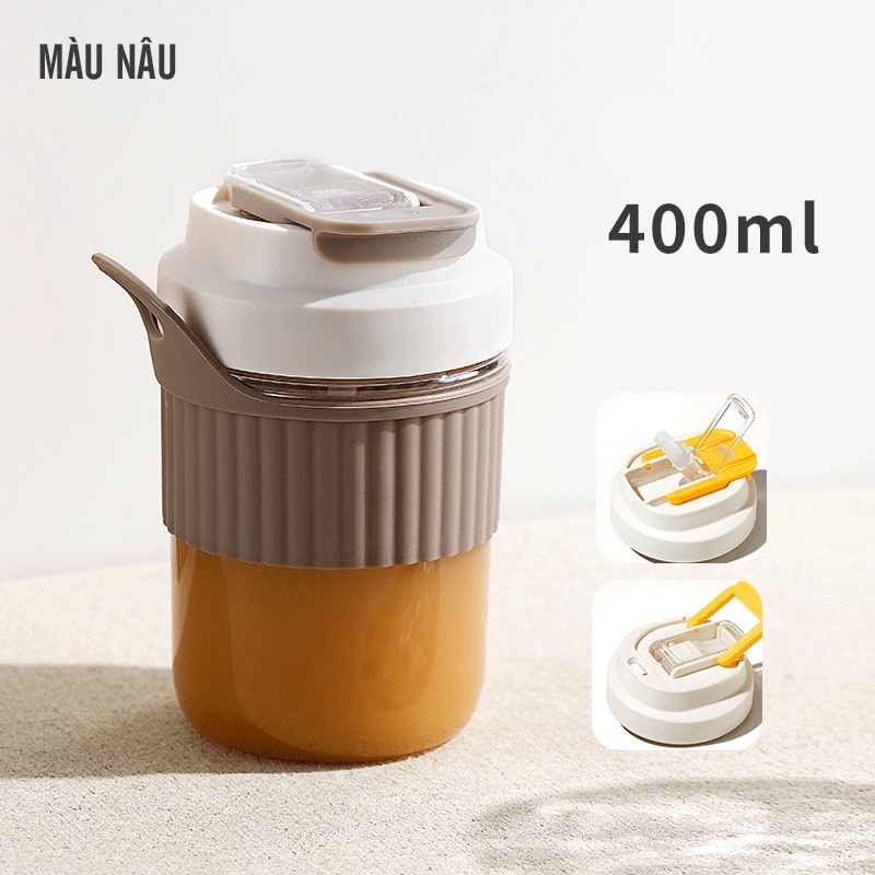 Cốc uống nước cute có ống  hút tiện lợi, Bình nước cầm tay chất liệu nhựa PP cao cấp an toàn cho mọi lứa tuổi
