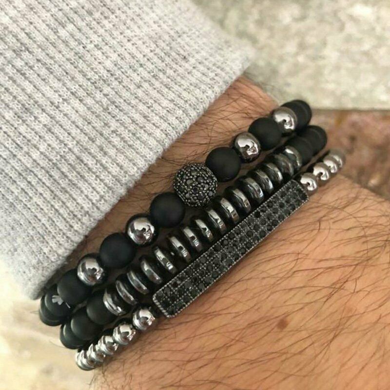 Set 2/ 3 vòng đeo tay BELLA-BEE chuỗi hạt đá hematite màu đen thời trang dành cho nam và nữ