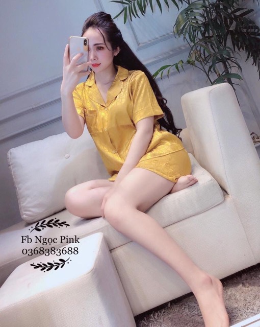 Đồ Bộ Pijama Lụa Gấm Áo Cộc Quần Đùi