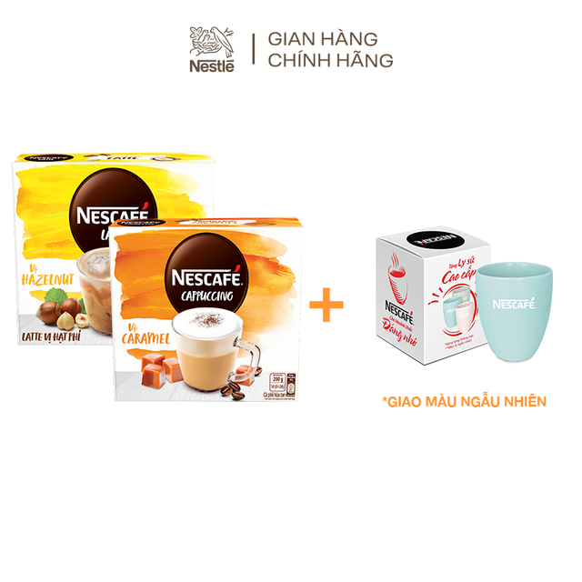 Combo 2 hộp cà phê hòa tan Nescafé bao bì mới: 1 Latte hạt phỉ + 1 Cappuccino caramel | BigBuy360 - bigbuy360.vn