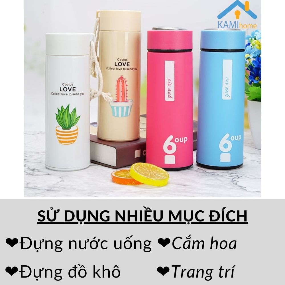 Bình nước thủy tinh Vỏ nhựa xương rồng nắp xoay chống tràn 350m kiêm Lọ hoa dễ thương mã 20021