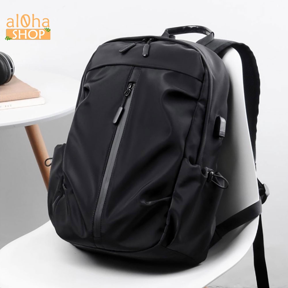 Balo - cặp sách Basic B0177 vải Poly chống thấm nước, có cổng sạc USB, đựng laptop 15.6inch Unisex nam nữ