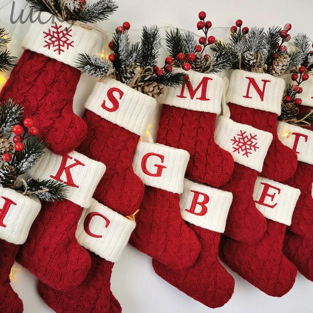 Christmas Socks/Red Snowflake Alphabet Knitting Stocking Christmas-Tree Pendant