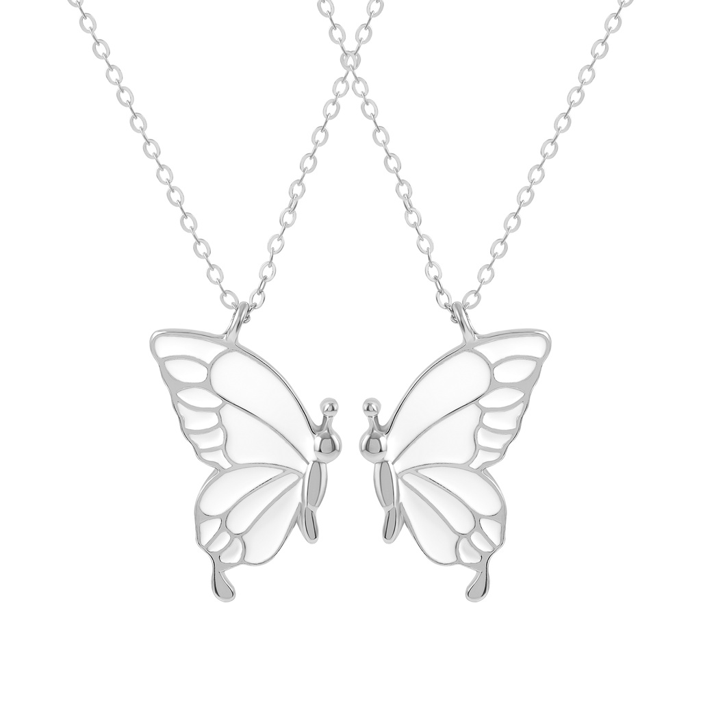 Vòng cổ Kim Loại Mặt Hình Bướm Hoạt Hình Màu Trắng Bạc Sáng Tạo Làm Quà Tặng Cho Bạn Bè