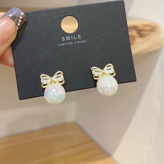 Khuyên tai ND97 nơ đá ngọc trai nhân tạo nữ tính sang trọng