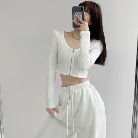 Happy-store ❤️ Áo croptop tay dài dây kéo thun gân - Crt dài tay dây kéo chất đẹp