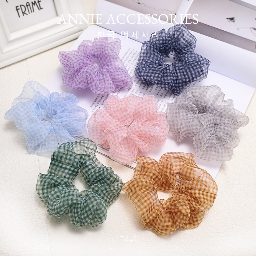 Buộc tóc Cột Tóc Vải Scrunchies caro nhiều màu ANNIE - T4-1