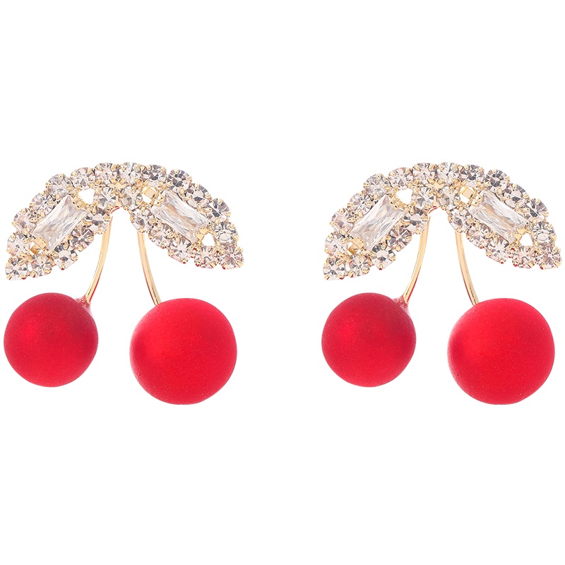 Khuyên tai JIUDUOLAN dạng kẹp/ xỏ mặt quả cherry đỏ đính đá zircon nhân tạo thời trang cao cấp dành cho nữ