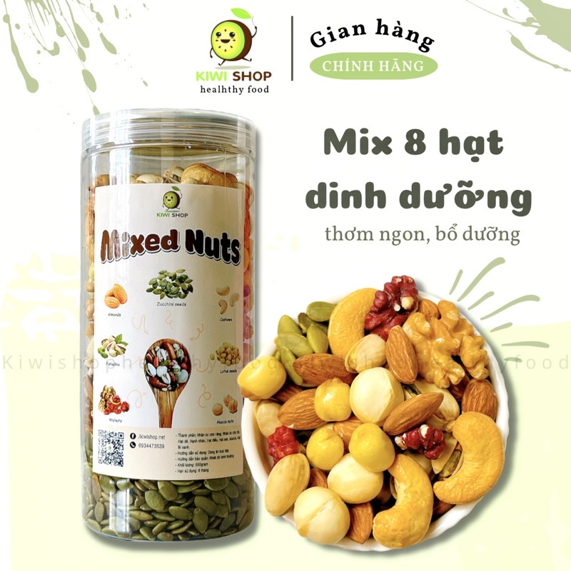 Mix 8 loại hạt dinh dưỡng tách vỏ hũ 550GR cho mẹ bầu |KIWISHOP-HEALTHY|