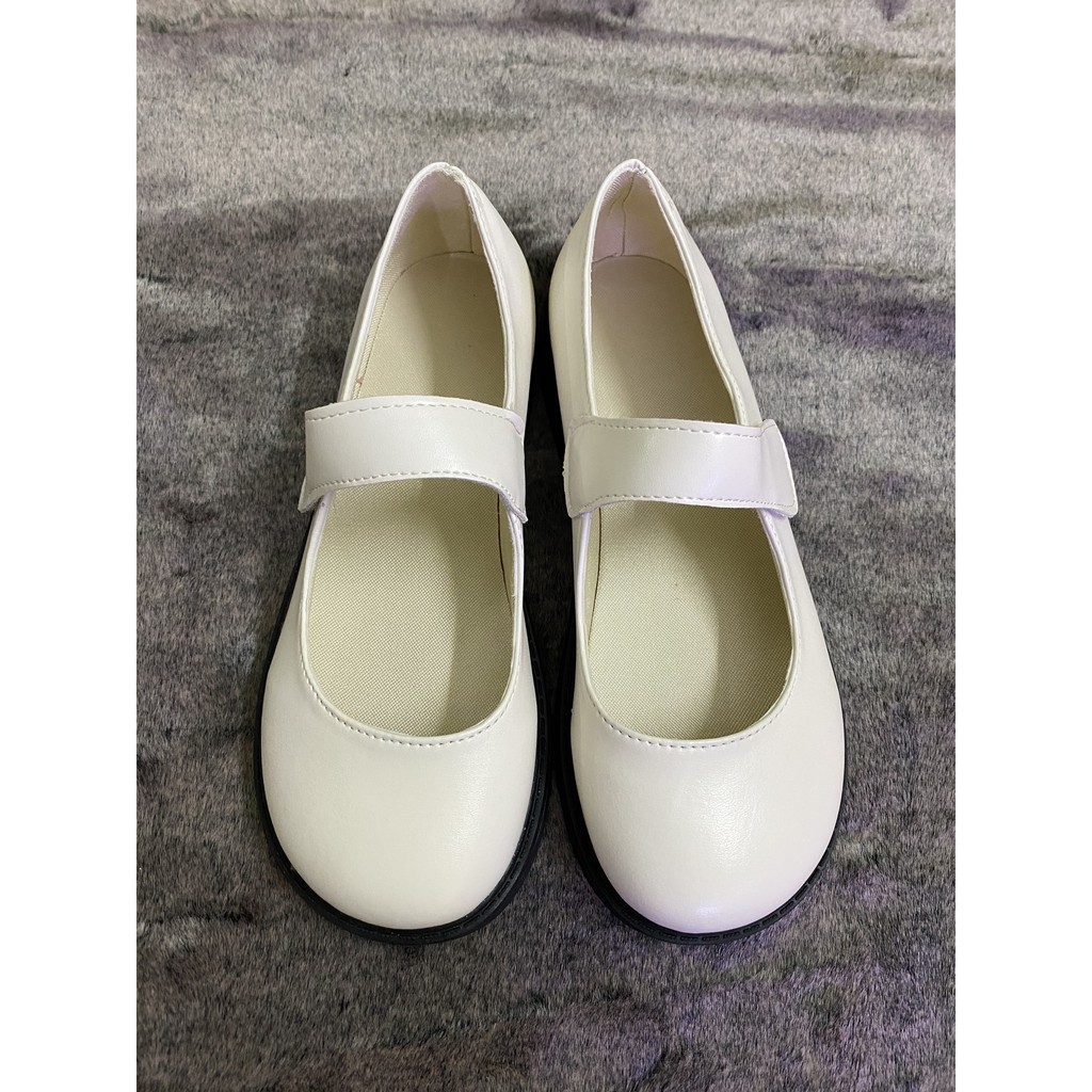 (Hàng sẵn, CÓ ẢNH THẬT) giày da nữ đế bằng, giày Lolita đế bằng màu trắng | BigBuy360 - bigbuy360.vn