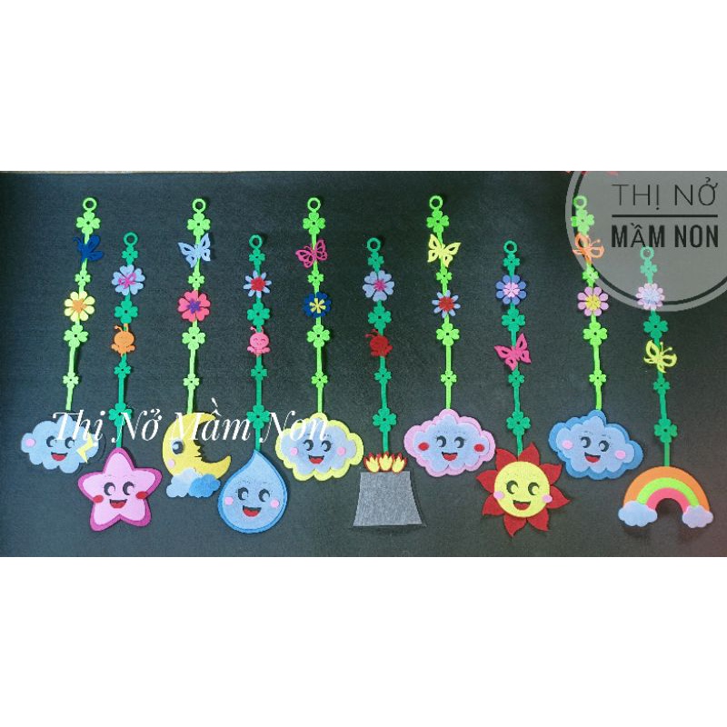 Bộ 10 dây rèm treo hiện tượng tự nhiên vải nỉ trang trí mầm non