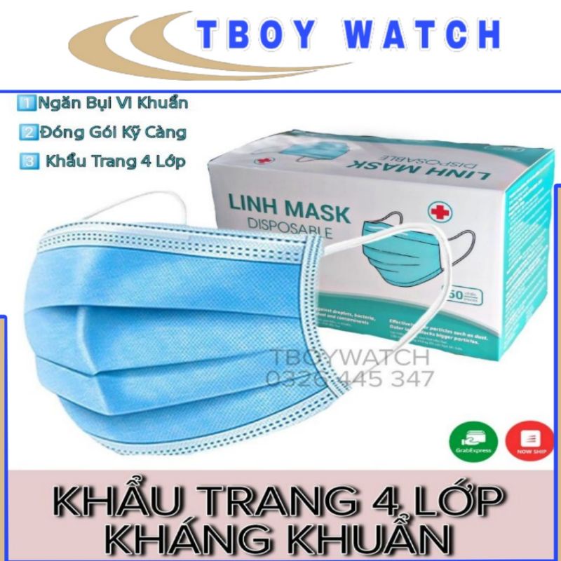 HỘP 50 KHẨU TRANG Y TẾ 4 LỚP KHÁNG KHUẨN, Có tem niêm phong , Chính Hãng