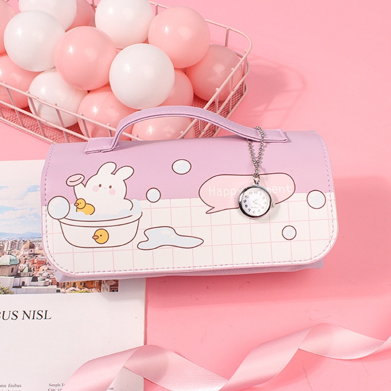 Túi Đựng Bút Bằng Vải Bạt Có Mặt Dây Chuyền Bạc Họa Tiết Hoạt Hình Chống Nước Cho Nữ