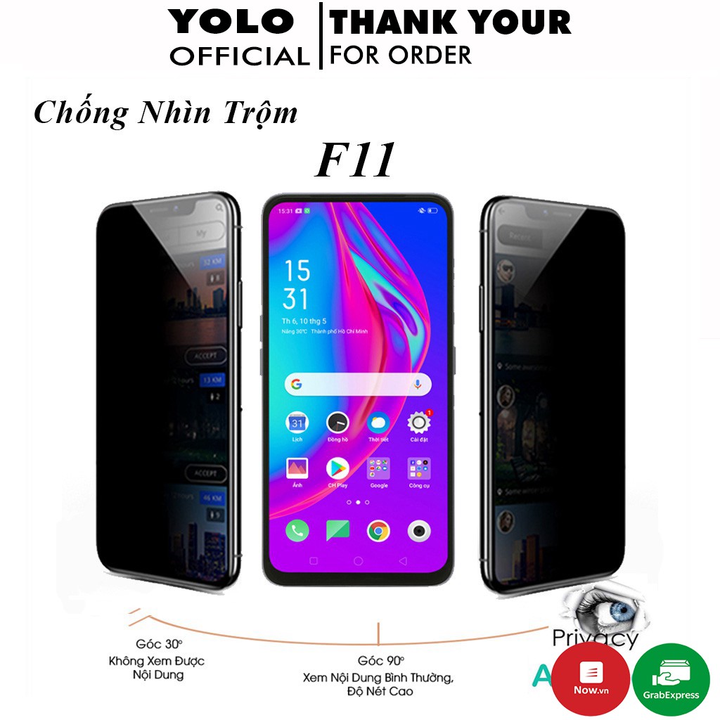 Cường lực oppo F11 Chống Nhìn Trộm Full Màn Hình Tặng Kèm Khăn Lau [CT]