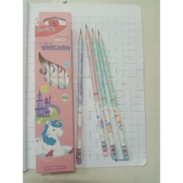 Hộp bút chì 2B 12 cây  tam giác Unicorn/Dragon